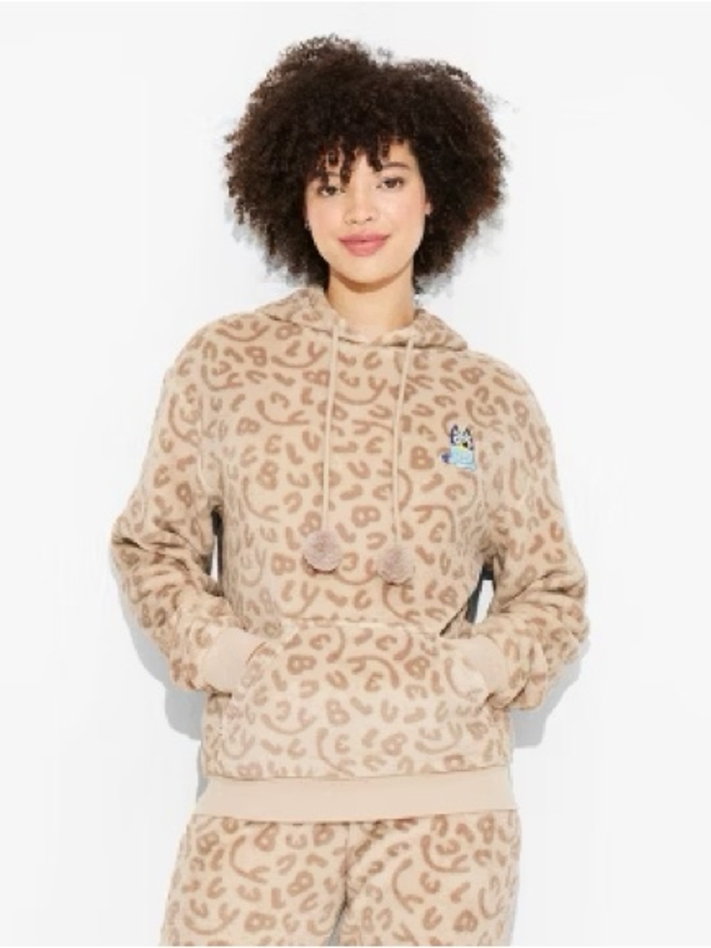Bluey fleece hoodie and jogger brown leopard-print set